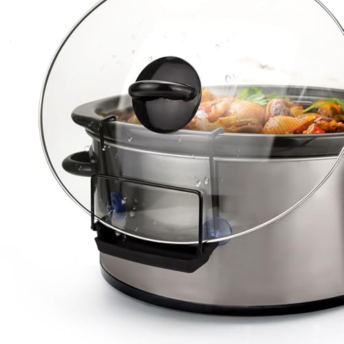SOPHICO Slow Cooker Lid Holder for Cooking, Hand Free Pot Lid Organizer, Stainless Steel Rack with Silicone Sink, Fits Most Slow Cookers, Keeps Countertop No Mess (Black, 2 Pack) - color: Black, 2 Pack