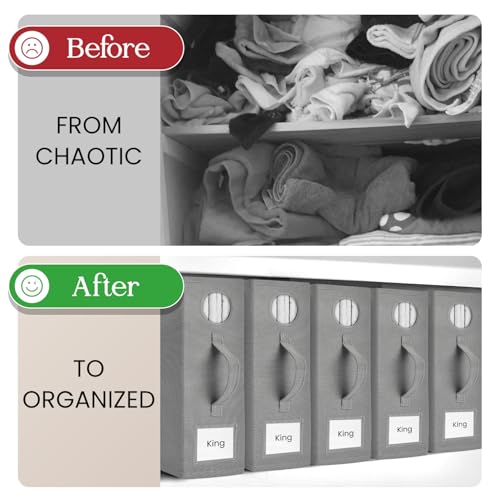 TOSORO 6 Pack Bed Sheet Organizer and Storage, Foldable Storage Organizer for Linen Closet with Viewing Window & Label for Bedding Sheets & Blankets (Queen & King Size) Gray - color: Grey, size: 6 Pack