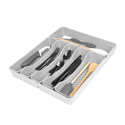 Spectrum Hexa 6-Divider Expandable Silverware Tray (Stone Gray) - in-Drawer Organizer for Kitchen Accessories, Cutlery, Knives, & More/Easy-to-Clean Home & Apartment Essential - color: Stone Gray, size: 6 Divider Expandable