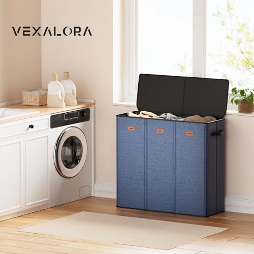 185L Laundry Hamper 3 Section, Laundry Hamper with Lid, Dirty Clothes Hamper with 3 Removable Washing Bags, Extra Large Laundry Basket Organizer for Bedroom, Laundry Room, Dorm - Navy Blue - color: Navy Bule, size: 185L - 3 Section
