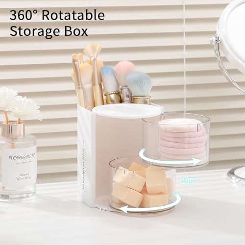 FABROK 2-Layer Clear Hair Accessories Organizer with Hair Brushes Holder, Rotatable Small Jewelry Box for Necklaces、Earring, Desktop Organizer Case for Makeup Brushes, Hair Accessories, Cotton Swab - color: White, size: 2-Layer