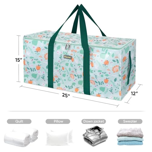 BALEINE Extra Large Storage Tote with Zippers & Carrying Handles, Heavy-Duty Oxford Fabric Moving Bags for Laundry, Space Saving, Storage, Spring Stroll - color: Spring Stroll, size: 1-Pack