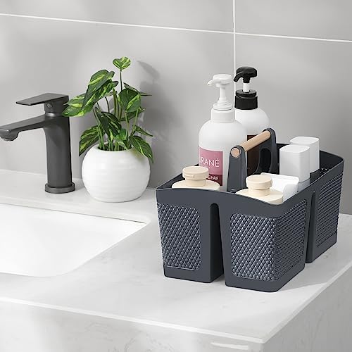 rejomiik Portable Shower Caddy Basket Plastic Cleaning Caddy Organizer Storage Tote with Handle for Bathroom, College, Dorm Room Essentials, Grey - color: Grey