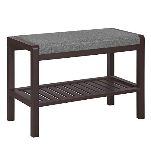 SONGMICS Shoe Rack Bench with Cushion Upholstered Padded Seat, Storage Shelf, Shoe Organizer, Holds Up to 350 lb, Ideal for Entryway Bedroom Living Room Hallway Garage Mud Room Gray and Brown ULBS65C - color: Gray + Brown