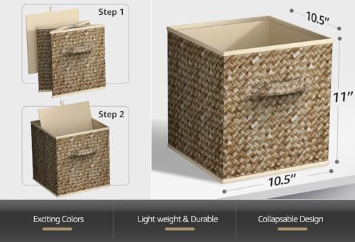 Sorbus Foldable Storage Bins - 11 Inch Sturdy Collapsible Fabric Storage Cubes with Handle - 4 Baskets for Organizing Clothes & Toys - Organization & Storage Baskets for Shelves, Pantry, Closet, Cubby - color: Woven Beige