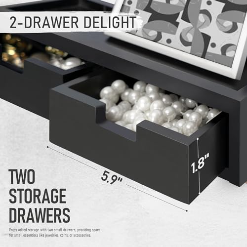 Rebee Vision Key Holder Wall Mount with 2 Drawer Organizer : Decorative Mail Organizer with 6 Key Hooks & Small Wall Shelf - Modern Home Decor for Apartment Essentials (Black) - color: Black, style: 2-Drawer