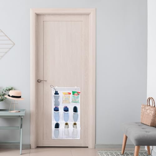 Dansydaisy 2 Pack 18 Pocket Wall Hanging Shoe Rack for Closet RV Shoe Storage with 8 Hooks over the Door Shoes Holder Organizer for Bathroom, RV, Pantry, Camping(White) - color: White