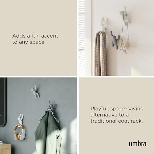 Umbra Buddy Wall Hooks – Decorative Wall Mounted Coat Hooks for Hanging Coats, Scarves, Bags, Purses, Backpacks, Towels and More, Set of 3, Grey - color: Gray