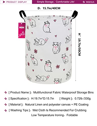 Laundry Hamper Large Canvas Fabric Lightweight Storage Basket/Toy Organizer/Dirty Clothes Collapsible Waterproof for College Dorms, Boys and Girls Bedroom,Bathroom(Love cat) - color: Love cat