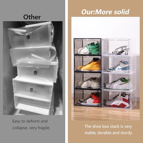 Clear Shoe Box Plastic Stackable Upgraded 6 Pack Shoe Storage Box Organizer with Clear Large Magnetic Door for Display Sneakers Easy Assembly, White - color: White clear, size: L-6-pcs-Large magnetic door