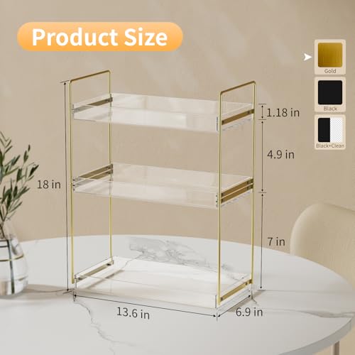 Bathroom Countertop Organizer, 3 Tier Acrylic Tray Vanity Counter Skincare Organizer Shelf, Kitchen Under Sink Standing Rack, Home Storage Holder for Lotion Makeup Cosmetics Perfume Spice, Gold | Vanity Counter, Kitchen Under Sink, Home Storage Holder, fo