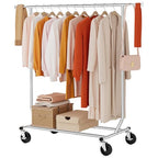 Tajsoon Clothing Rack Heavy Duty Clothes Racks Foldable Garment Rack with Wheels and Extendable Rod, Collapsible Clothing Rack Max Capacity 250lbs, Industrial Rolling Racks with Bottom Shelf, Chrome - style: Single Rod Commercial