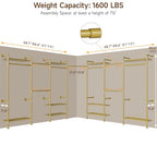 ONBRILL L7 Wall Mounted Industrial Pipe Clothing Rack – Heavy Duty Modular Closet System with 9 Hanging Rods ( 6 Expandable) & 10 Adjustable Shelves, Corner Garment Rack, Large Wardrobe - Gold - color: Gold