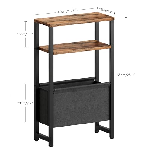 Narrow Side Table, Slim End Table with Magazine Rack, Bedside Table for Small Spaces, 3 Tier Sofa Couch Table Nightstand for Living Room, Bedroom Rustic Brown LET503R - color: Rustic Brown