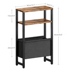 Narrow Side Table, Slim End Table with Magazine Rack, Bedside Table for Small Spaces, 3 Tier Sofa Couch Table Nightstand for Living Room, Bedroom Rustic Brown LET503R - color: Rustic Brown