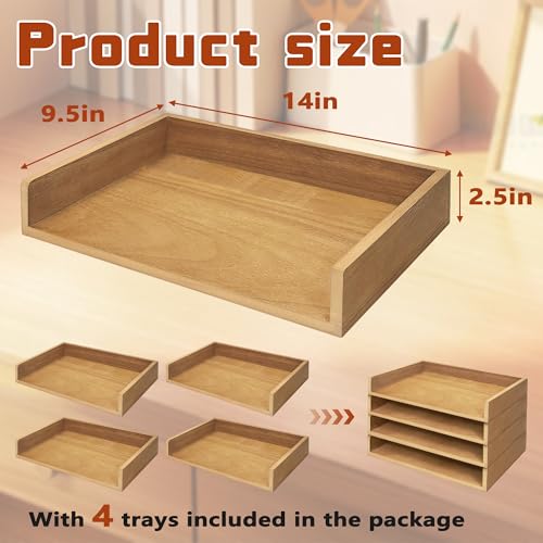 PROLEE Wooden Paper Tray Organizer for Desk, Stackable Paper Holder and Letter Tray, 4-Tier Desktop File Storage Rack for Study,Home and Office (Oak, 14" x 9.5" x 2.5") - color: Oak