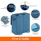 Lifewit Double Laundry Hamper with Lid and Removable Laundry Bags, Large Collapsible 2 Dividers Dirty Clothes Basket with Handles for Bedroom Laundry Room Closet Bathroom College, 136L Blue - color: Blue, size: 136L