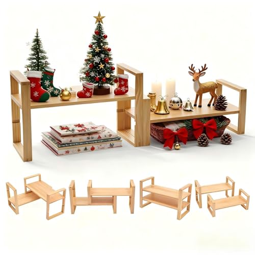 Desk Shelf, 100% Solid Wood Adjustable Desktop Bookshelf, No Tools, Nails or Glue Required for 130lb Load Capacity for Living Room, Office, Books, Cookbooks, Interlocking Joints Nature Pine Color - color: Interlocking Joints Nature Pine Color