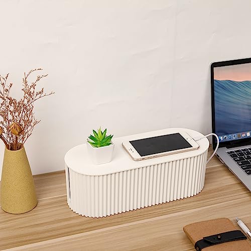 FABROK Cable Management Box with 10 Cable Ties, Cable Organizer Box for Power Strips, Surge Protectors, Chargers, Adapters, TV Computer Wires Cable Hider Organizer Box for Home/Office (Large/White) - color: White, size: Large (1 Pack)