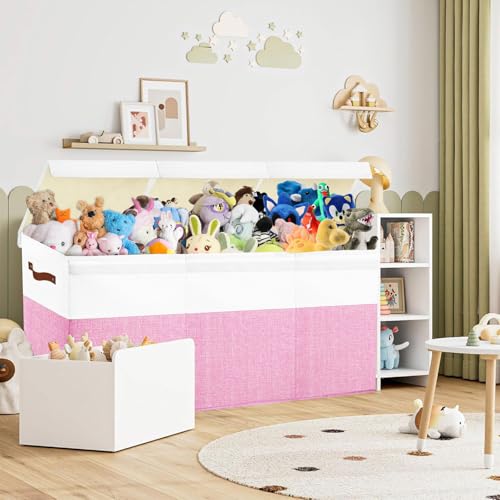 Large Toy Box Chest,Toy Storage Organizer,Storage Bins with Lids,Stuffed Animal Storage,Toy Bins for Kids,Toddlers,Baby,Girls,Nursery,Living room,playroom(Pink) - color: Pink
