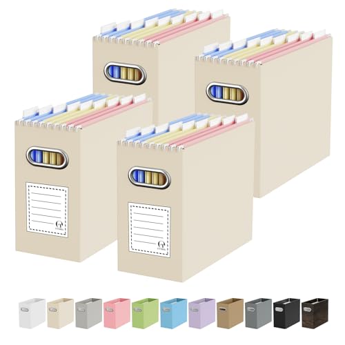 Oterri Cardboard File Organizer Box for Hanging File Folders Letter Size,File Box for Computer Desk,File Cabinet,Working Home,Office,Classroom (Beige, Letter Size - 4 Packs) - color: Beige, size: Letter Size - 4 Packs