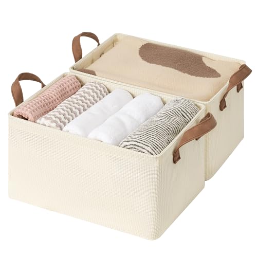 StorageWorks Storage Bins, Shelves Baskets for Organizing, Fabric Closet Organizers with Handles, Metal Frame, Beige-Texture, 2-Pack - color: Beige（Texture）, size: 14 ¾" L x 10 ¼" W x 8 ¼" H