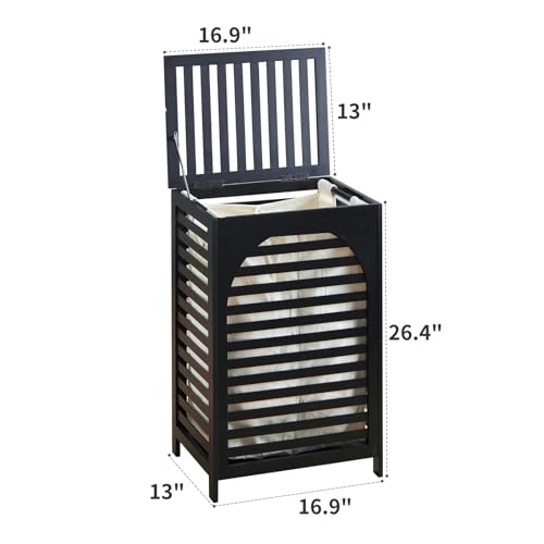 Laundry Hamper with Lid,Bamboo Large Waterproof Clothes Laundry Basket,Removable Washing Bags with Handles,clothes basket (Black) - color: Black