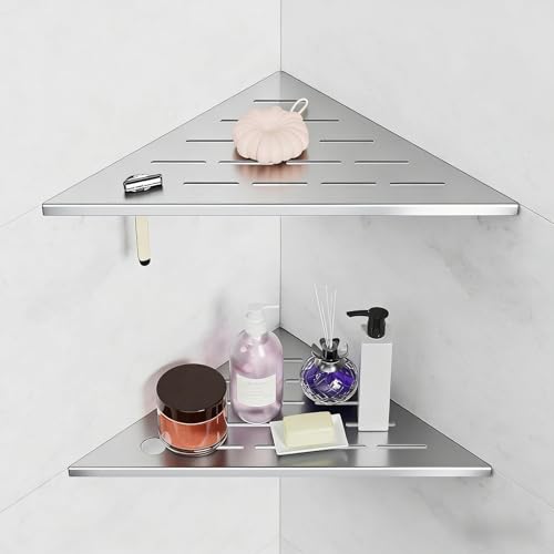 Shower Shelves, Corner Shower Shelf, 304 Stainless Steel Shower Caddy with Razor Hole, Shower Shelf for Inside Shower, Modern Sturdy Shelves for Tile Walls, Bathroom Shelves (Silver) - color: Silver