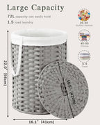 SETVSON Laundry Hamper with Lid Laundry Basket with Lid 19.0 Gal (72 L) Round Laundry Basket Handwoven Rattan Basket with Lid Removable Bag 2 Mesh Bags Handles for Living Room Bathroom Gray - color: Gray, size: 72L