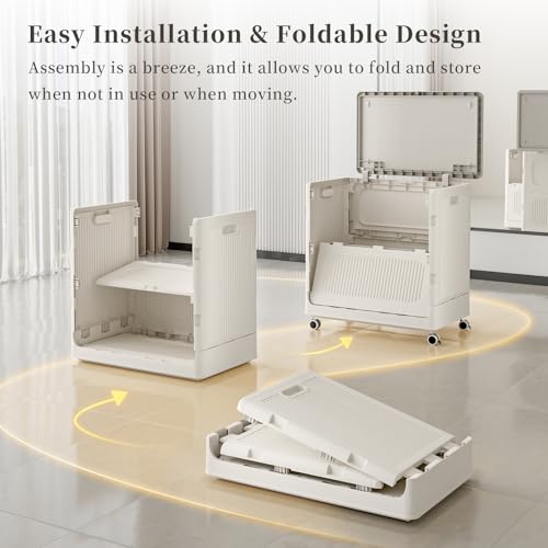 HAIXIN HOME Rolling Laundry Hamper with Lid, 130L Large Capacity Clothes Hampers for Laundry, Plastic Collapsible Laundry Baskets with Wheels and Lid, Install-Free & Easy to Transport to Laundry Room - color: Milky, size: 130L - 1 Pack