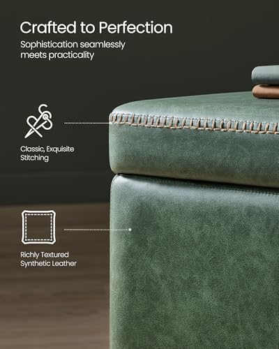 VASAGLE EKHO Collection - Storage Ottoman Bench, Entryway Bedroom Bench, 25 Gallons, Synthetic Leather with Stitching, Mid-Century Modern, Safety Hinges, Loads 660 lb, Forest Green ULOM075C01 - color: Forest Green, style: 25-Gallon Storage Bench
