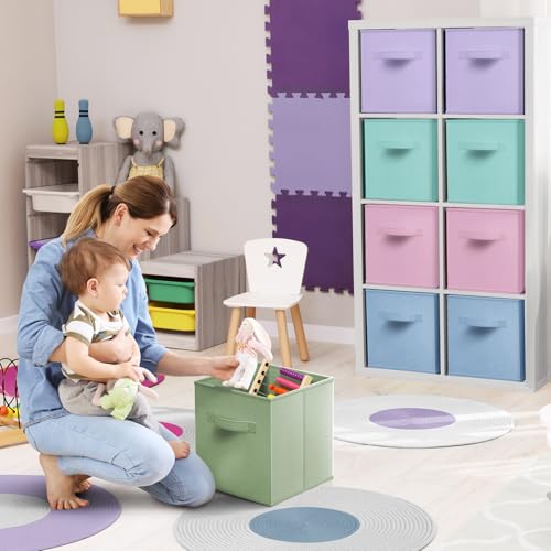 Sorbus 11 Inch Storage Bins - Sturdy Collapsible Fabric Storage Cubes with Handle - 12 Foldable Baskets for Organizing Clothes, Toys, Books - Storage Baskets for Shelves, Closets - color: 12 Pack Pastel Multi-Color 2, size: 11 Inch