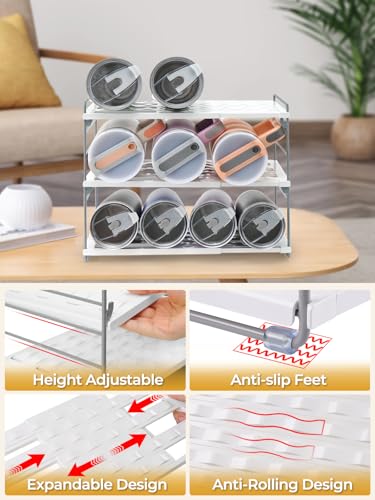 Cirhy 12" Tall 3-Tier Expandable Water Bottle Organizer – Fits 20-40 oz Stanley, Owala, Yeti Tumblers, Shaker Cups & Travel Mugs – Adjustable Storage Rack for Cabinet, Kitchen & Pantry Organization - style: Water Bottle Organizer-12”Tall