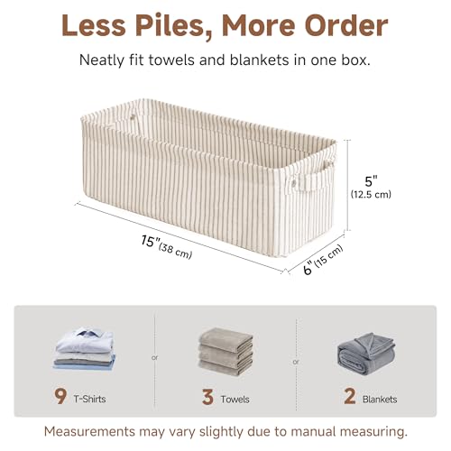 StorageWorks Narrow Storage Bins, Small Basket for Closet and Shelves, Fabric Organizer with Handles, Toilet Paper Storage, Khaki and Beige Stripes, 2-Pack - color: Khaki and Beige Stripes, size: 15"L x 6"W x 5"H