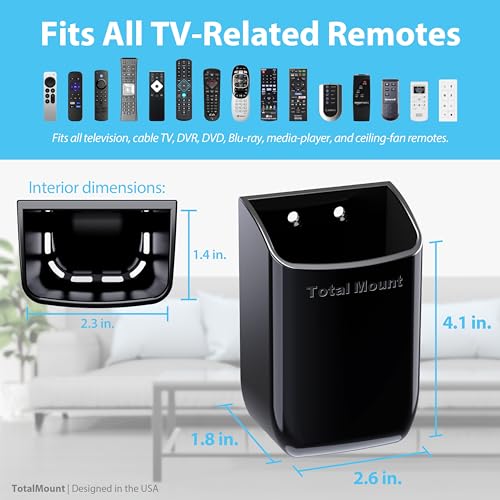 TotalMount Hole-Free Remote Control Holder – Eliminates Need to Drill Holes in Your Wall (Black, Quantity 1) - color: Black