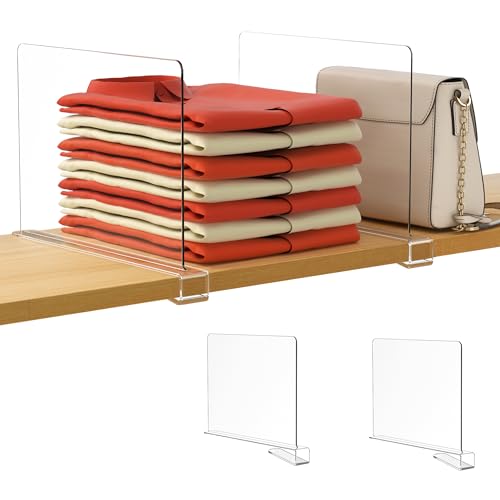 HBlife 2 Pack Clear Shelf Dividers, Vertical Purse Organizer for Closet Perfect for Sweater, Shirts, Handbags in Bedroom and Kitchen, Adjustable Acrylic Bookshelf for Organization - color: Clear, size: 2 PCS