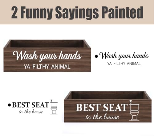 Bathroom Decor Box, Toilet Paper Basket 2 Sides Signs Farmhouse Bathroom Toilet Basket Tank Topper Rustic Farmhouse Home Decor for Livingroom Kitchen（One Dark Brown Box） - color: Dark Brown