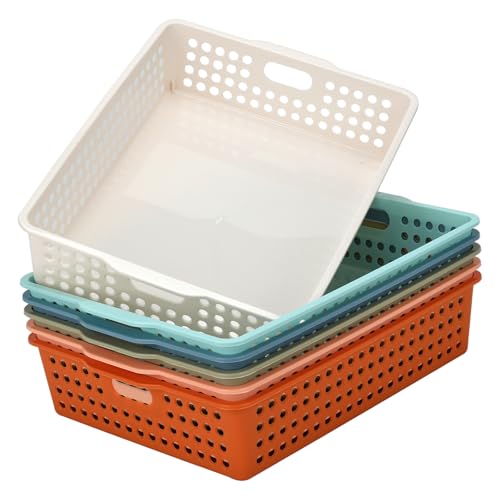 6-Pack Stackable Paper Trays with Handles, Modern Desktop Organizer for A4 Documents, Homework Turn-In Bins for Classroom & Office Use - color: MixColor