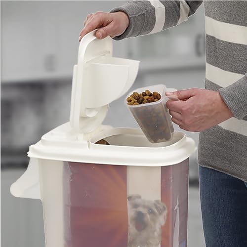 Buddeez Pet Food Storage Dispensers Plastic 4 Gallon - Airtight Flip Top for Freshness - Dry Dog Food, Cat Food or Bird Seed Plastic Containers (Set of 2) - color: White Lid, size: 2 Pack (16 Quart)