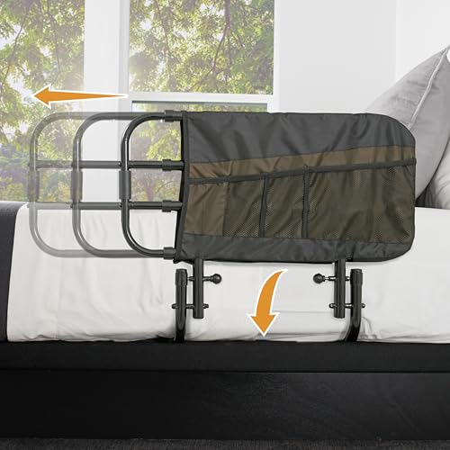 Stander EZ Adjust Bed Rail, Adjustable Senior Bedrail and Safety Assist Railing for Elderly Adults with Organizer Pouch, ASTM Safety Approved Guard-Rail, Black