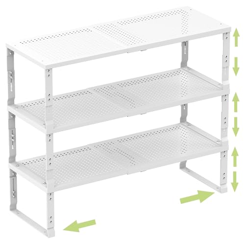 Heavy-Duty Adjustable Metal Shelf Organizer - Expandable & Stackable Pantry Storage Rack for Kitchen, Bathroom, RV, Cabinets(3 Packs/White, Large) - color: 3 Packs/White, size: L:10.2"D x 16.5"W x 8.2"H