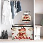 Custom Storage Basket with Name, Personalized Storage Bins with Zipper Lid, Foldable Fabric Storage Box Large capacity with Handle Bear Red Hat Scarf - color: Option 16