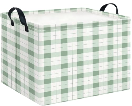CLOCOR Rectangular Storage Basket,Collapsible Cute Pattern Storage Bin,Waterproof Books Box with Handles,Gift Basket(Green Grid) - color: Green Grid