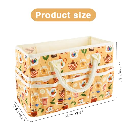 E-WEICHEN Craft Organizer Tote Bag Art Storage Caddy with Multiple Pockets Containers for Art,Craft,and Office Supplies Storage.Yellow Teapot - color: Yellow Teapot