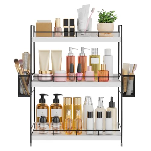 Bathroom Counter Organizer,Bathroom Countertop Organizer with Baskets,Vanity Organizers,Counter Shelf,Countertop Storage, Makeup Organizers(White) - color: White