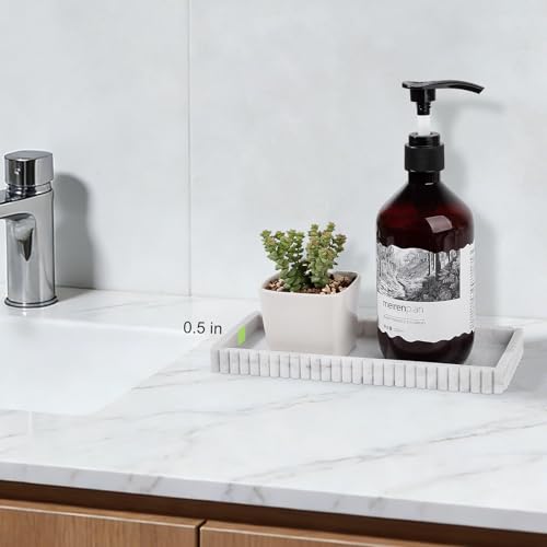 Silicone Bathroom Tray Small Vanity Organizer Rectangle Sink Caddy Sponge Holder Kitchen Counter Decor for Dish Soap, Perfume, Candle, Marble - color: Marble Gray