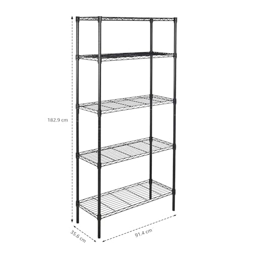 Amazon Basics 5-Shelf Adjustable Heavy Duty Steel Wire Storage Shelves for Garage, Kitchen, Easy Assembly, 36" x 14" x 72", Black | Heavy Duty, Adjustable, for Kitchen, Garage, Shelving Organizer - color: Black, size: 36" L x 14" W x 72" H, style: No Whee