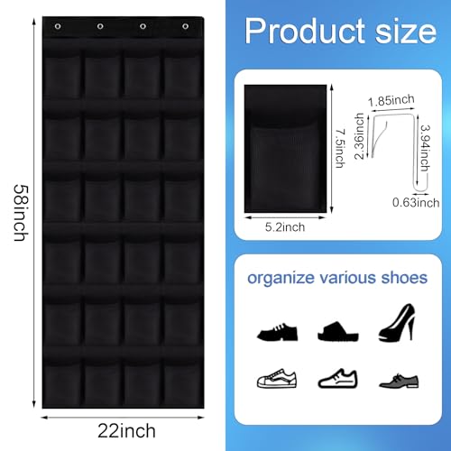 Over the Door Shoe Organizer, 24 Large Breathable Mesh Pockets, Hanging Storage Holder, Hanging Shoe Organizer(Black) - color: black