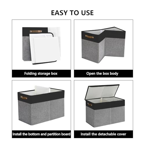 Bagnizer Large Toy Storage Box with Lids, Collapsible Sturdy Baby Storage Organizer Chest Bin Basket for Kids, Boys, Girls, Playroom, Nursery, Bedroom, Closet 25"x13"x16" (Gray and Black) - color: Gray and Black