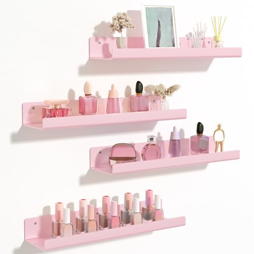 upsimples Acrylic Shelves for Wall Decor, 15" Display Shelf Perfume Organizer for Bathroom, Bedroom, Living Room, Floating Bookshelves for Kids, Pink, 4 Pack - color: Pink